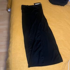 Pretty Little Thing Black Crepe Bandeau Split Front Midi Dress size 4 US